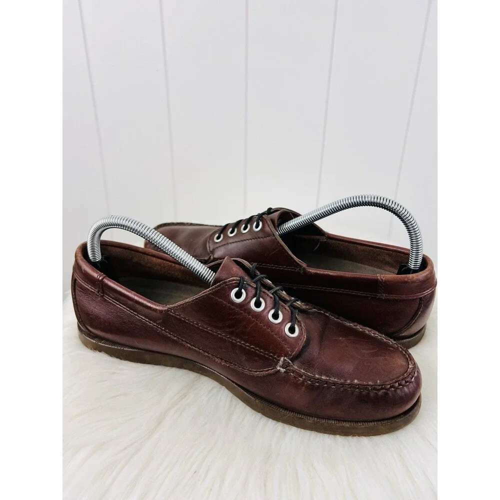 LL Bean Handsewn Brown Leather Blucher Mocs Lace Up Boat Shoes Loafers 8D